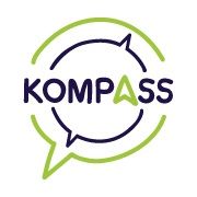 Logo de Kompass con texto en azul y verde, rodeado de flechas circulares de color verde.