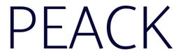 Tekst in donkerblauwe letters: "PEACK" op een witte achtergrond.