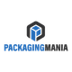 Hexagon logo with a blue box inside, text: "PACKAGING MANIA" in blue and black.