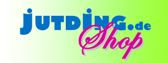 Logo mit blauem Text "JUTDING.de" und pinkem Text "Shop" auf grün-weißem Hintergrund.
