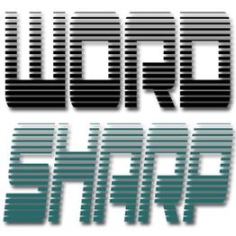 Text "WORD SHARP" in bold, striped font with black and teal colors.