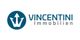 Logo mit blauem Kreis, weißem Pfeilmotiv und Text "VINCENTINI Immobilien".