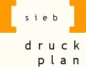 Logo mit orangefarbenen Klammern und dem Text "siebdruckplan".
