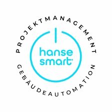 Logo von HANSExsmart mit blauem Kreis und Text "Projektmanagement Gebäudeautomation".