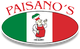 Logo of Paisano's with chef and Italian flag background.