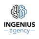 Logo der Ingenius Agency mit einem stilisierten Schaltkreis-Gehirn in Schwarz und Blau.