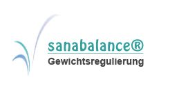 Logo mit Text "Sanabalance® Gewichtsregulierung" und einer blauen stilisierten Pflanze.