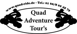 Zwei Quad-Fahrer, Text: "Quad Adventure Tour's", Webseite und Telefonnummer.