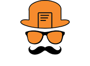 A stylized orange hat and sunglasses logo with a newspaper, resembling a face.