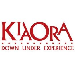 Logotipo vermelho "Kia Ora Down Under Experience" em fundo branco.