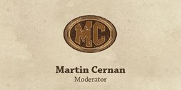 "Logo mit den Initialen MC über dem Text 'Martin Cernan, Moderator' auf beigem Hintergrund."