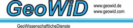 GeoWiD-Logo mit Webadressen geowid.de und geowid.com in blauer Schrift.