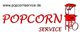 Schwarzer Text "www.popcornservice.de", roter "POPCORN SERVICE", roter Popcornwagen.