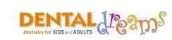 "DENTAL dreams logo with colorful, playful text for a kids and adults dentistry service."