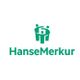 Logo von HanseMerkur mit zwei stilisierten Figuren, die einen Tisch umarmen, in Grün.