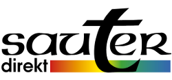 Logo von Sauter Direkt, schwarzer Text mit Regenbogenstreifen darunter.