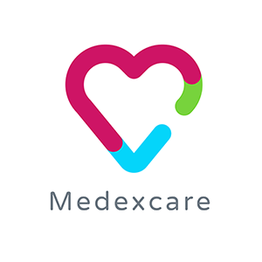 Ein farbiges Herz-Logo mit dem Text "Medexcare".