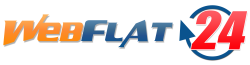 Logo mit Text: "WebFlat24", in orange, blau und rot.