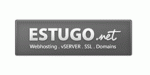Graues Logo mit "ESTUGO.net" und den Begriffen Webhosting, vSERVER, SSL, Domains.