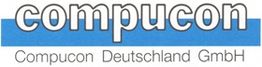 Logo von Compucon Deutschland GmbH, blauer Hintergrund mit schwarzem und blauem Text.