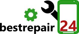 Logo von Bestrepair24 mit grünem Zahnrad, Schraubenschlüssel und Smartphone-Symbol.