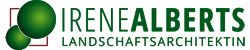Logo von Irene Alberts, Landschaftsarchitektin, mit zwei grünen Kreisen und Text in Grün.