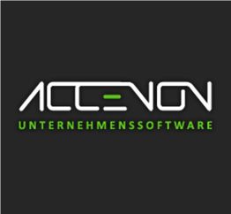 Logo mit Text "ACCENON UNTERNEHMENSSOFTWARE" in weiß und grün auf schwarzem Hintergrund.