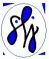Logo mit blauen abstrakten Formen und schwarzen Linien in einem ovalen Rahmen.