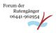 Text "Forum der Rutengänger 06441-962954" und abstraktes Symbol mit blauem und rotem Element.