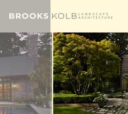 Brooks Kolb Landscape Architecture logo with a house, garden, and tree in the background.