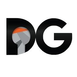 Stylized "DG" logo with an abstract design inside the letter "D."