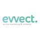 Logo met tekst: "evvect. online marketing & ontwerp" in groen en blauw.