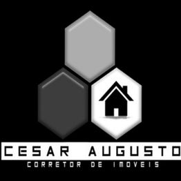 Logotipo com hexágonos e casa estilizada, texto "Cesar Augusto Corretor de Imóveis" abaixo.