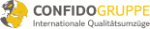 Logo der CONFIDOGRUPPE mit Globus-Motiv, Text "Internationale Qualitätsumzüge".
