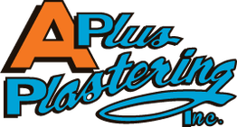 Logo of A Plus Plastering Inc. with "A" in orange and "Plus Plastering Inc." in blue script.
