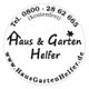 Logo mit der Aufschrift "Haus & Garten Helfer" und kostenloser Telefonnummer.