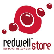Logo von Redwell Store mit roten, kreisförmigen Mustern und Text "Infrarot Heizungen".