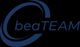Logo mit blauem Schriftzug "beaTEAM" auf schwarzem Hintergrund.