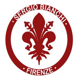 Stemma rosso con giglio stilizzato e testo "Sergio Bianchi Firenze" su sfondo bianco.
