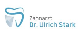 Zahnlogo mit Schriftzug "Zahnarzt Dr. Ulrich Stark" in Blau und Grau.