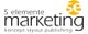 "Logo von 5 Elemente Marketing mit Text: konzept.layout.publishing und gelbem Symbol."