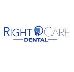 "Right Care Dental logo with a blue tooth icon in the center."
