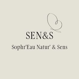 Logo avec "SEN&S Sophr'Eau Natur' & Sens" et un dessin de coeur.