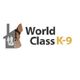 Logo with text "World Class K-9" and silhouette of a dog's head and house.