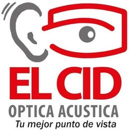 Logotipo de El Cid Óptica Acústica, incluye un ojo y una oreja estilizados. Texto: "Tu mejor punto de vista".