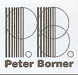 Logo mit Streifen und Kreisen, darunter der Text "Peter Borner".
