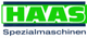 Logo mit grünem "HAAS" und blauem "Spezialmaschinen" darunter.