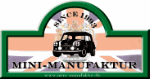 Logo der Mini-Manufaktur mit Auto und Flagge, Text "Since 1993", grün umrandet.