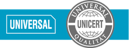 Universal-Qualitätssiegel mit UNICERT-Logo auf blauem Hintergrund.