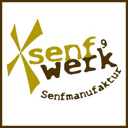 Logo der Senfwerk Senfmanufaktur mit stilisiertem Windmühlenflügel in grün und brauner Schrift.